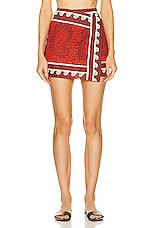 Johanna Ortiz Hunting Roots Wrap Skirt in Paisley Red & Ecru, view 1, click to view large image.