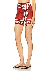 Johanna Ortiz Hunting Roots Wrap Skirt in Paisley Red & Ecru, view 3, click to view large image.