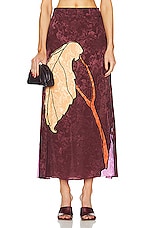 Johanna Ortiz Symphony Of Leaves Ankle Skirt in Florals Hibiscus Wine, view 1, click to view large image.