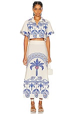 Johanna Ortiz Manyattas Shirt in Tropical Embroidery Ecru & Blue, view 4, click to view large image.