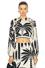 Johanna Ortiz Desert Palms Crop Top in Tropicana Ikat Ecru & Black, view 1, click to view large image.