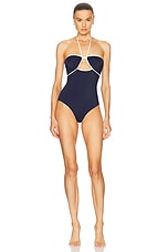 Johanna Ortiz Sea Salt One Piece Swimsuit in Navy & Ecru | FWRD