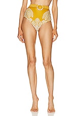 Johanna Ortiz Cumbi Bikini Bottom in Andean Yellow, Ecru, & Wood, view 1, click to view large image.