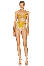 Johanna Ortiz Cumbi Bikini Bottom in Andean Yellow, Ecru, & Wood, view 4, click to view large image.