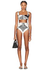 Johanna Ortiz Turkana Bikini Top in Fans Black & Ecru, view 4, click to view large image.