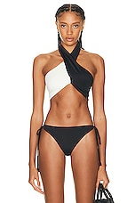 Johanna Ortiz Chilled Vibe Bikini Top in Black & Ecru, view 1, click to view large image.