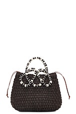 Johanna Ortiz Small Villages Mini Bucket Bag in Black & Ecru, view 4, click to view large image.