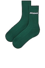 JACQUEMUS Les Chaussettes Jacquemus in Dark Green, view 2, click to view large image.