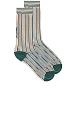 JACQUEMUS Les Chaussettes Pablo in Green & Beige, view 1, click to view large image.
