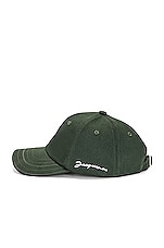 JACQUEMUS La Casquette Jacquemus in Dark Green, view 2, click to view large image.