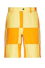 JACQUEMUS Le Short Tecido in Yellow Checks, view 1, click to view large image.