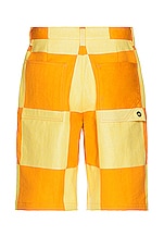 JACQUEMUS Le Short Tecido in Yellow Checks, view 2, click to view large image.