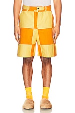 JACQUEMUS Le Short Tecido in Yellow Checks, view 3, click to view large image.