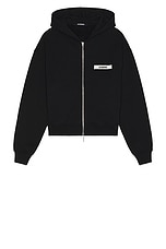 JACQUEMUS Le Hoodie Zip Gros Grain in Black, view 1, click to view large image.