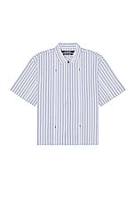 JACQUEMUS La Chemise Manches Courte in Blue Stripe, view 1, click to view large image.