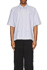 JACQUEMUS La Chemise Manches Courte in Blue Stripe, view 4, click to view large image.