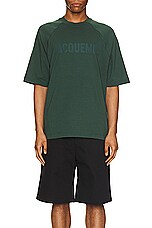 JACQUEMUS Le T-Shirt Typo in Dark Green, view 4, click to view large image.
