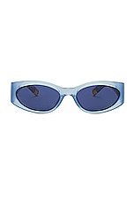JACQUEMUS Les Lunettes Ovalo in Blue Pearl, Yellow Gold, & Navy, view 1, click to view large image.
