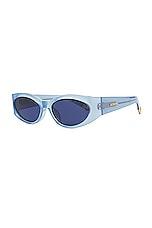JACQUEMUS Les Lunettes Ovalo in Blue Pearl, Yellow Gold, & Navy, view 2, click to view large image.