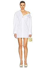 JACQUEMUS La Mini Robe Chemise in White, view 1, click to view large image.