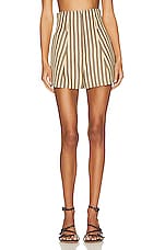 JACQUEMUS Le Short Santon in Beige Brown Stripes, view 1, click to view large image.