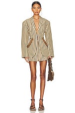 JACQUEMUS Le Short Santon in Beige Brown Stripes, view 4, click to view large image.