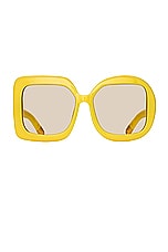 JACQUEMUS Square Sunglasses in Pear Sorbet, Yellow Gold, & Yellow, view 1, click to view large image.