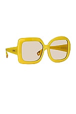 JACQUEMUS Square Sunglasses in Pear Sorbet, Yellow Gold, & Yellow, view 2, click to view large image.