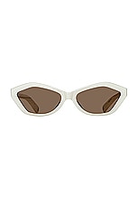 JACQUEMUS Geometric Sunglasses in Bambino White, Yellow Gold, & Brown, view 1, click to view large image.