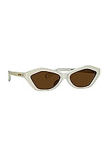 JACQUEMUS Geometric Sunglasses in Bambino White, Yellow Gold, & Brown, view 2, click to view large image.