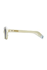 JACQUEMUS Geometric Sunglasses in Bambino White, Yellow Gold, & Brown, view 3, click to view large image.