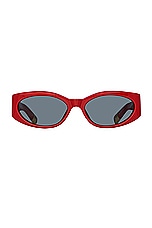 JACQUEMUS Oval Sunglasses in Ovalo Red, Yellow Gold, & Grey, view 1, click to view large image.