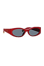 JACQUEMUS Oval Sunglasses in Ovalo Red, Yellow Gold, & Grey, view 2, click to view large image.