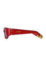 JACQUEMUS Oval Sunglasses in Ovalo Red, Yellow Gold, & Grey, view 3, click to view large image.