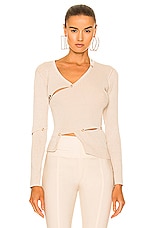 JACQUEMUS Le Cardigan Tordu in Light Beige, view 1, click to view large image.