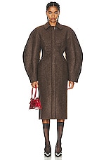 JACQUEMUS Le Manteau Croissant Coat in Dark Brown, view 1, click to view large image.