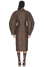 JACQUEMUS Le Manteau Croissant Coat in Dark Brown, view 3, click to view large image.