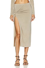 JACQUEMUS La Jupe Pareo Croissant Skirt in Light Khaki, view 1, click to view large image.