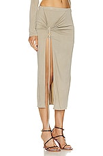 JACQUEMUS La Jupe Pareo Croissant Skirt in Light Khaki, view 2, click to view large image.