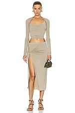 JACQUEMUS La Jupe Pareo Croissant Skirt in Light Khaki, view 5, click to view large image.