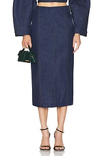 JACQUEMUS La Jupe De Nimes Obra in Navy & Brown, view 1, click to view large image.