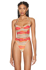 JACQUEMUS Le Body Ilha in Print Pink Waves Strip, view 2, click to view large image.