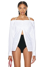 JACQUEMUS La Chemise Peplo Top in White, view 1, click to view large image.