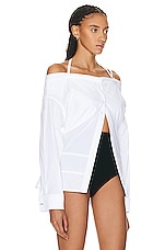JACQUEMUS La Chemise Peplo Top in White, view 2, click to view large image.