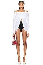 JACQUEMUS La Chemise Peplo Top in White, view 4, click to view large image.