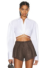 JACQUEMUS La Chemise Plidao Top in White, view 1, click to view large image.