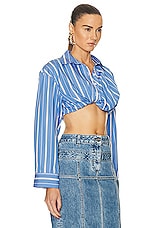 JACQUEMUS La Chemise Bahia Courte Top in Blue Stripes, view 2, click to view large image.