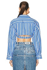 JACQUEMUS La Chemise Bahia Courte Top in Blue Stripes, view 3, click to view large image.