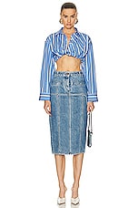 JACQUEMUS La Chemise Bahia Courte Top in Blue Stripes, view 4, click to view large image.