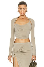 JACQUEMUS Le Haut Peplo Top in Light Khaki, view 1, click to view large image.